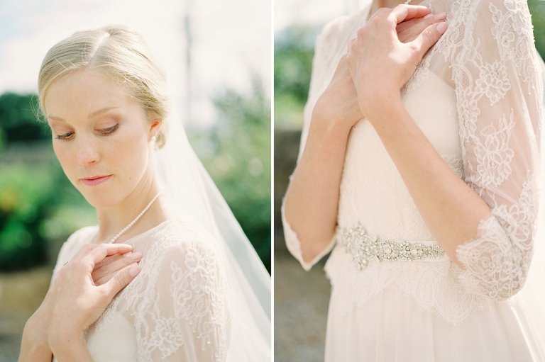 bride with delicate lace dress