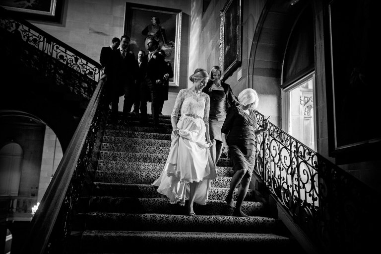 bride walking down staircase