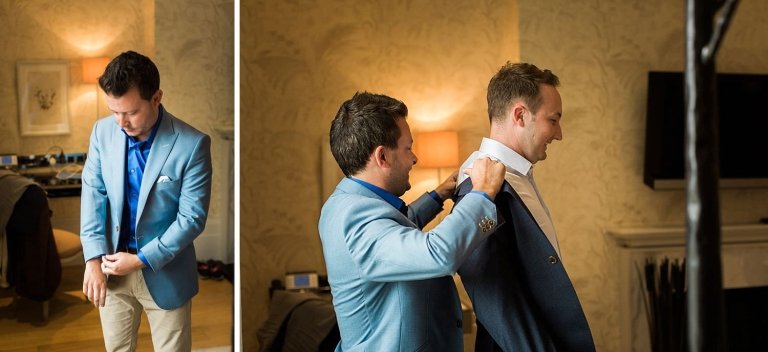 grooms putting on their jackets