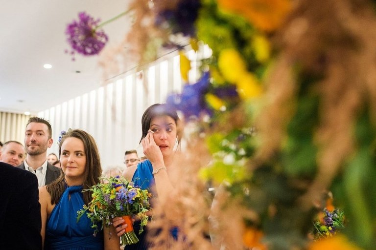 bridesmaid crying in ceremony